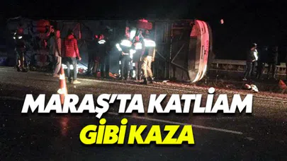 Kahramanmaraş'ta yolcu otobüsü şarampole devrildi