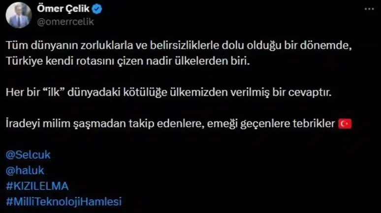 Ömer Çelik: Türkiye Kendi Rotasını Çizen Nadir Ülkelerden Biri